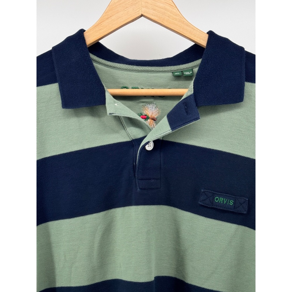 Orvis Polo Shirt Mens XL Green Blue Striped Pique Fly Fishing Outdoor - Picture 2 of 11